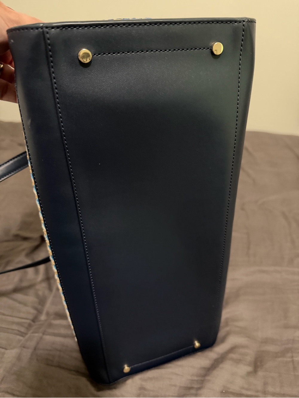 kate spade Navy and Blue Striped Straw Tote - Picture 7 of 9